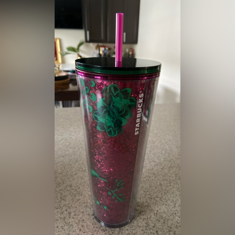 Starbucks 2022 Christmas/Holiday Glitter, Floral Tumbler